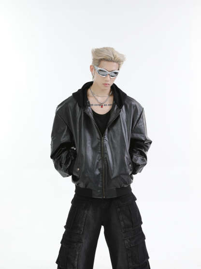 【24s Oct.】Versatile Heavy-Duty Patchwork Hooded Leather Jacket-IYAMIUIO