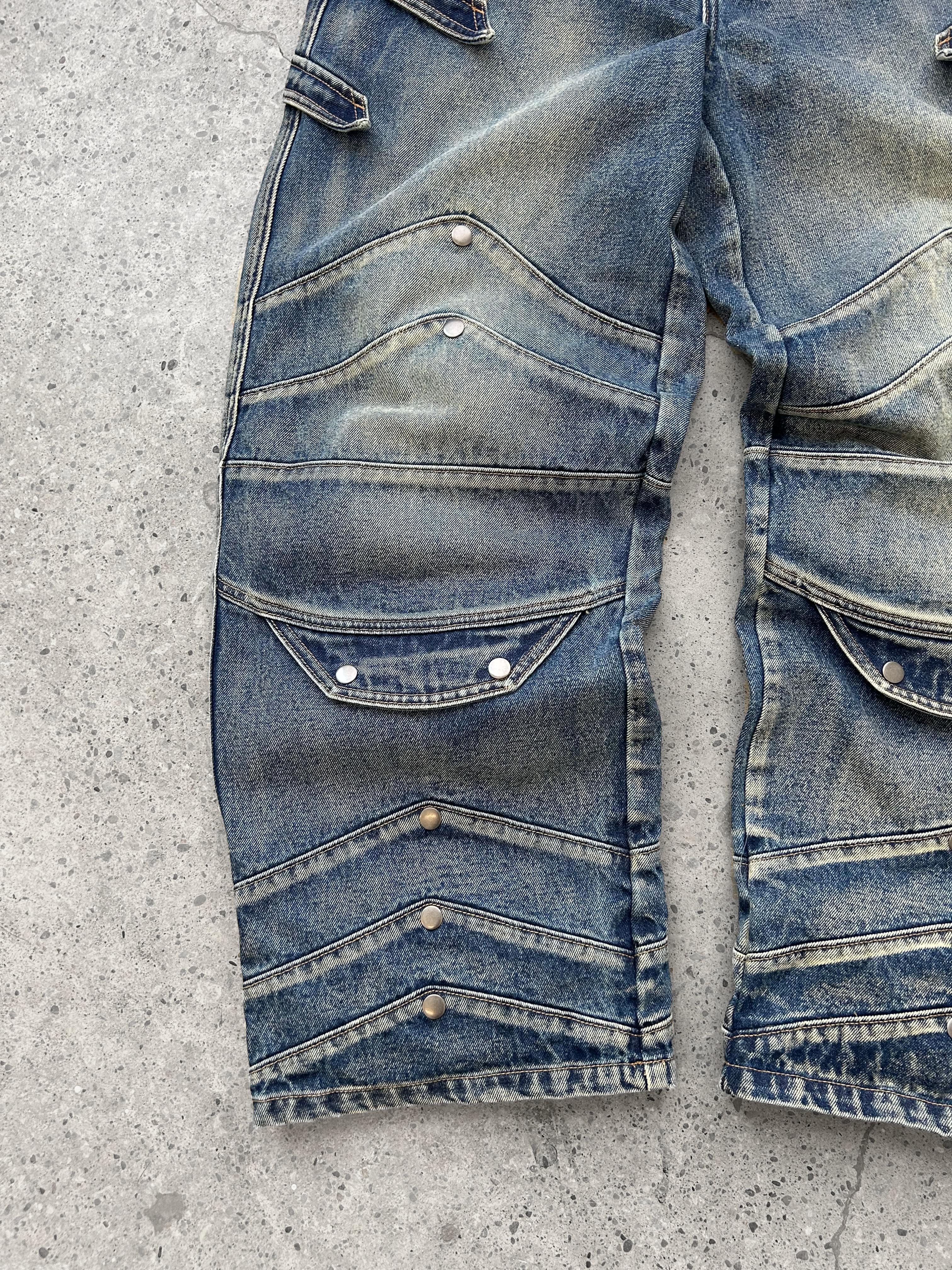 "WINTER ARMOR" Blue Cargo Pants-IYAMIUIO