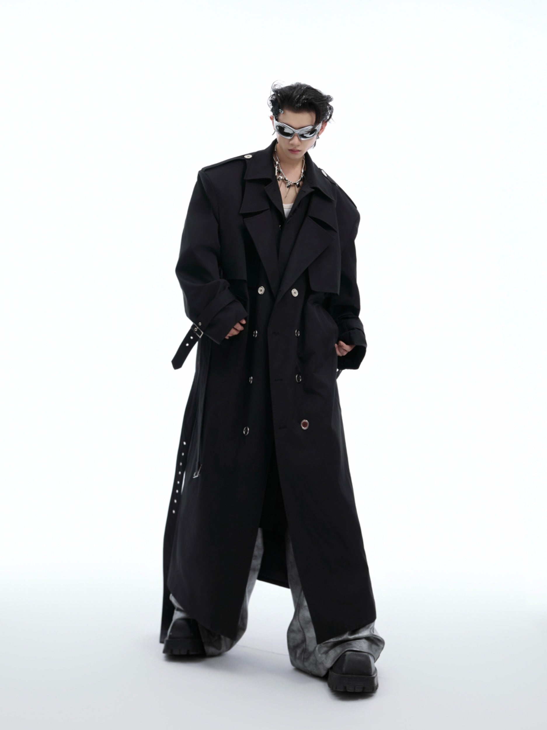 【24s Oct.】Deconstructed Fake Two-piece Padded Shoulder Trench Coat-IYAMIUIO