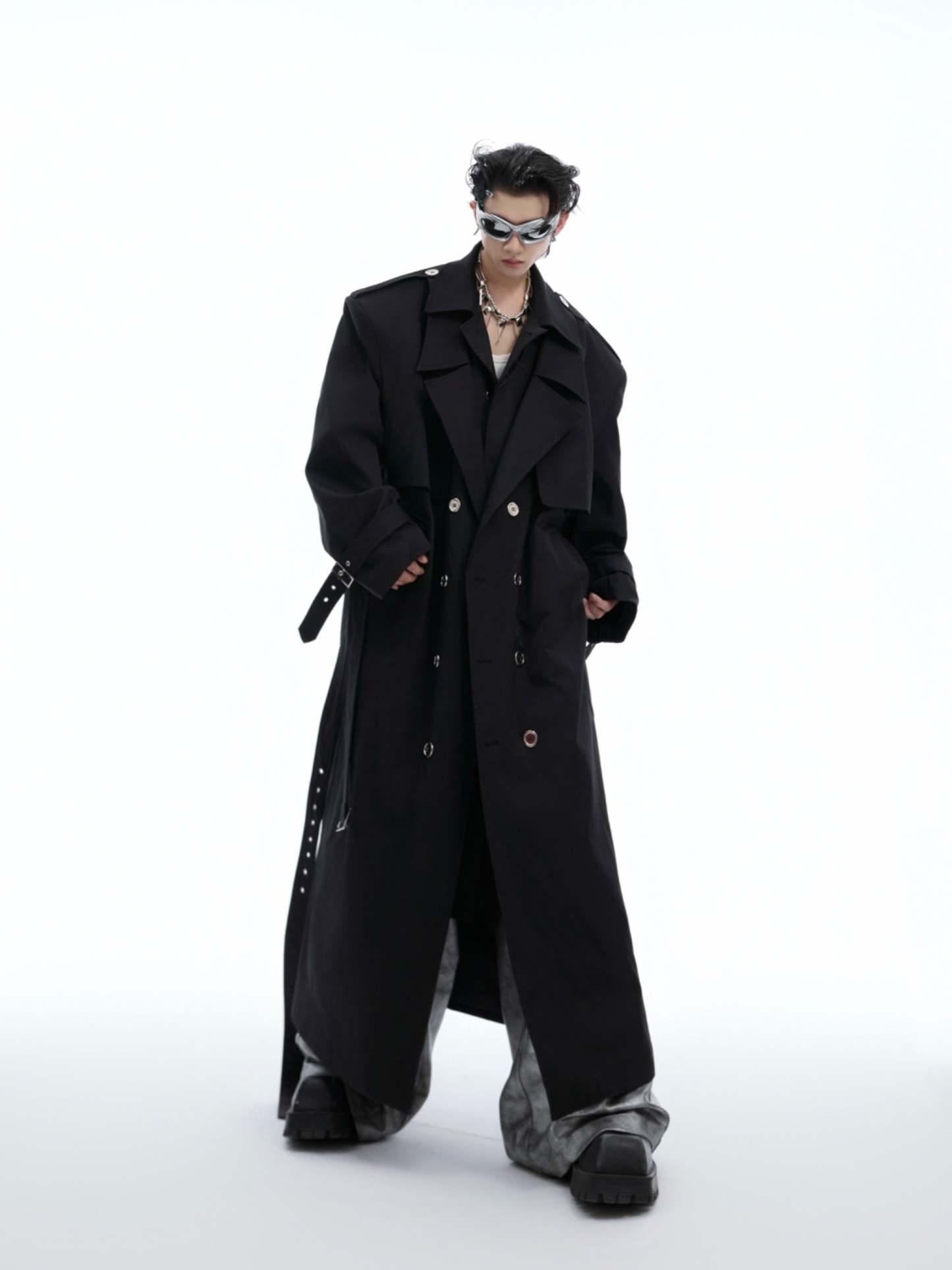 【24s Oct.】Deconstructed Fake Two-piece Padded Shoulder Trench Coat-IYAMIUIO