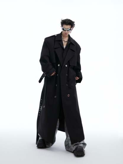 【24s Oct.】Deconstructed Fake Two-piece Padded Shoulder Trench Coat-IYAMIUIO