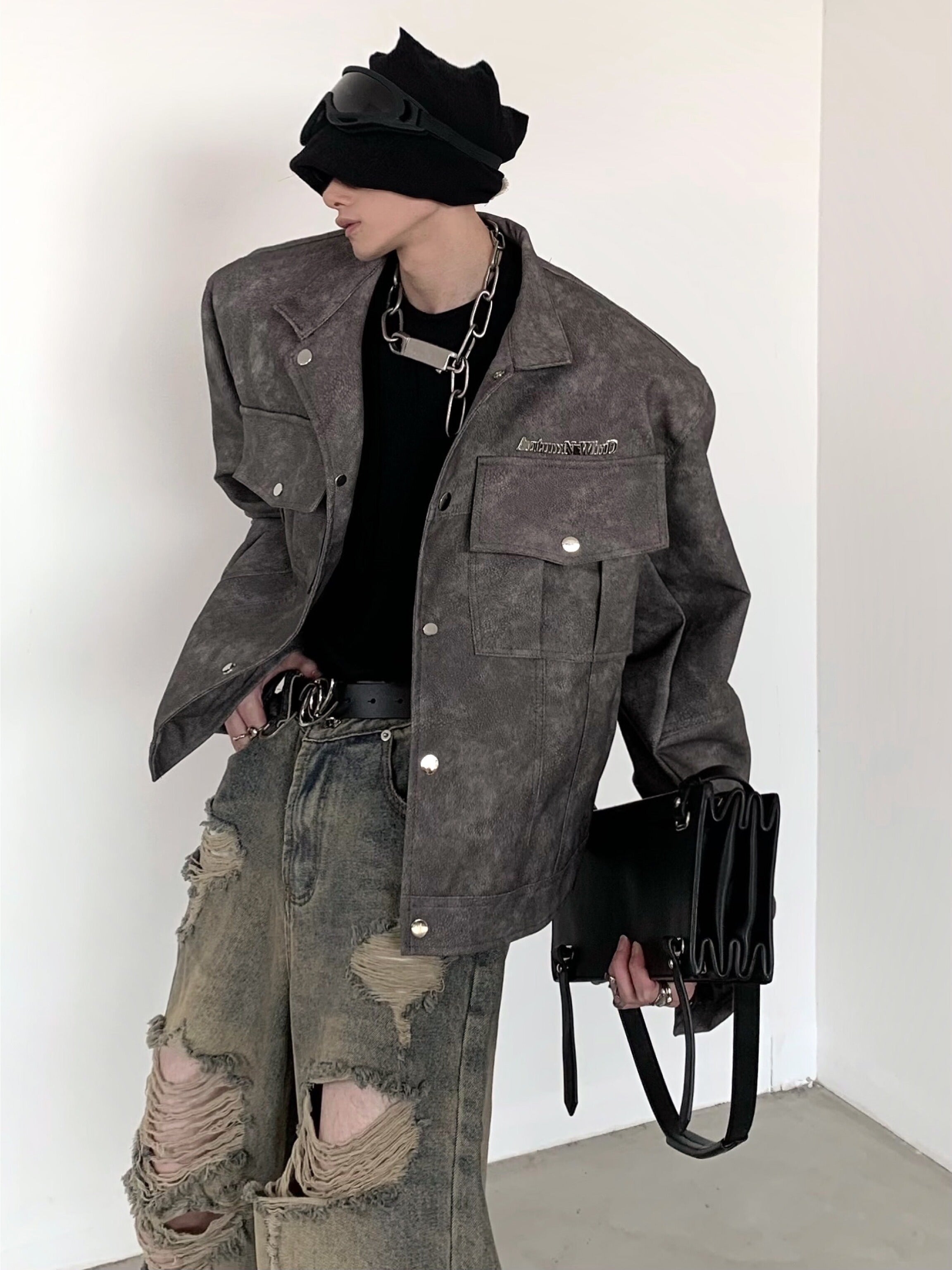【24s March.】American High Street Short Leather Jacket-IYAMIUIO