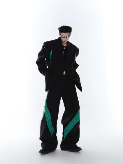 Zipper Contrast Color Stitching Trousers-IYAMIUIO