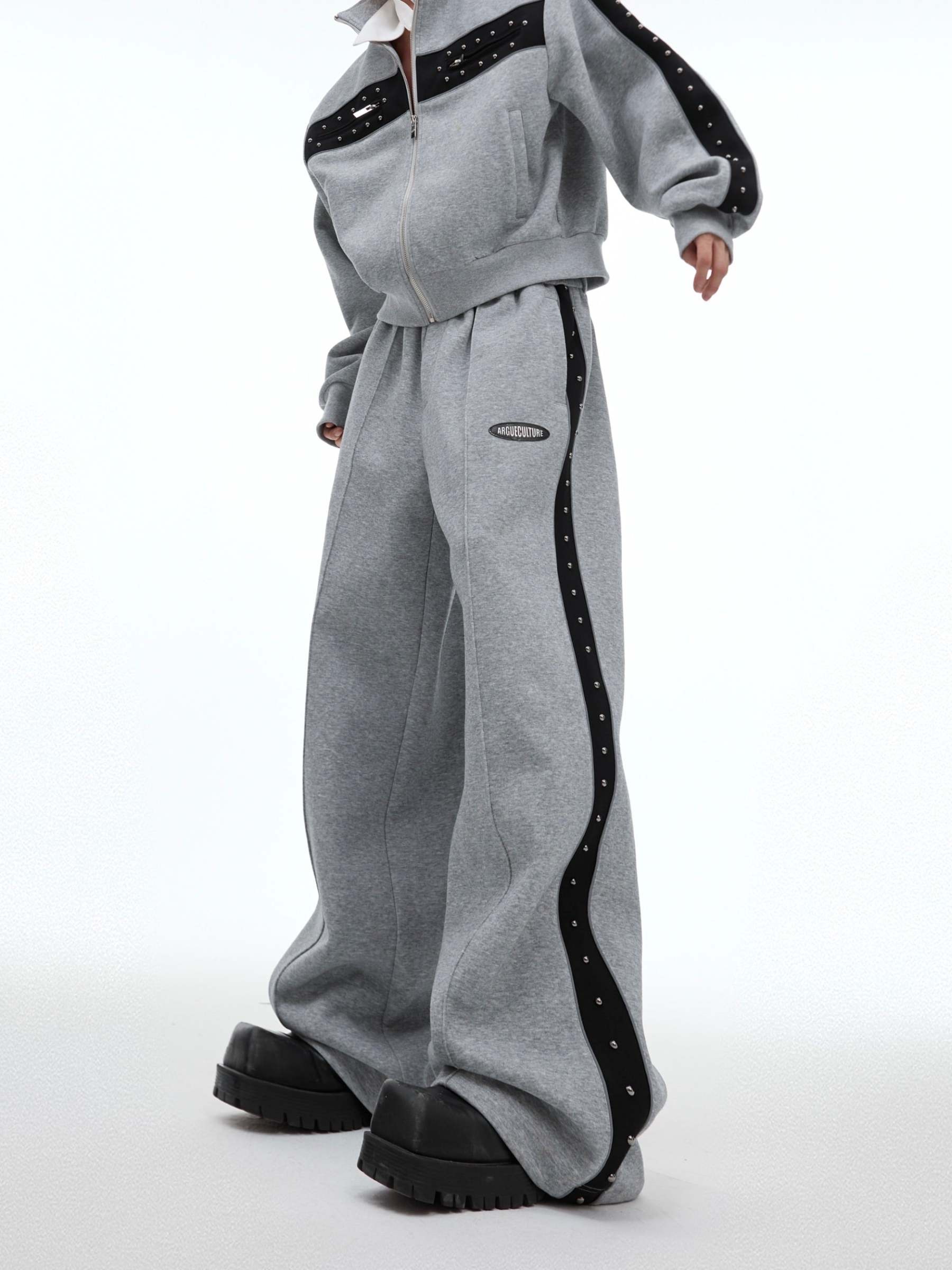 【24s Oct.】Metal Rivet Casual Silhouette Short Hoodie + Casual Pants-IYAMIUIO