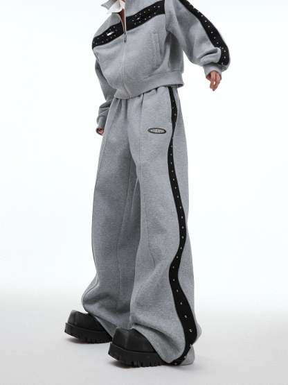 【24s Oct.】Metal Rivet Casual Silhouette Short Hoodie + Casual Pants-IYAMIUIO