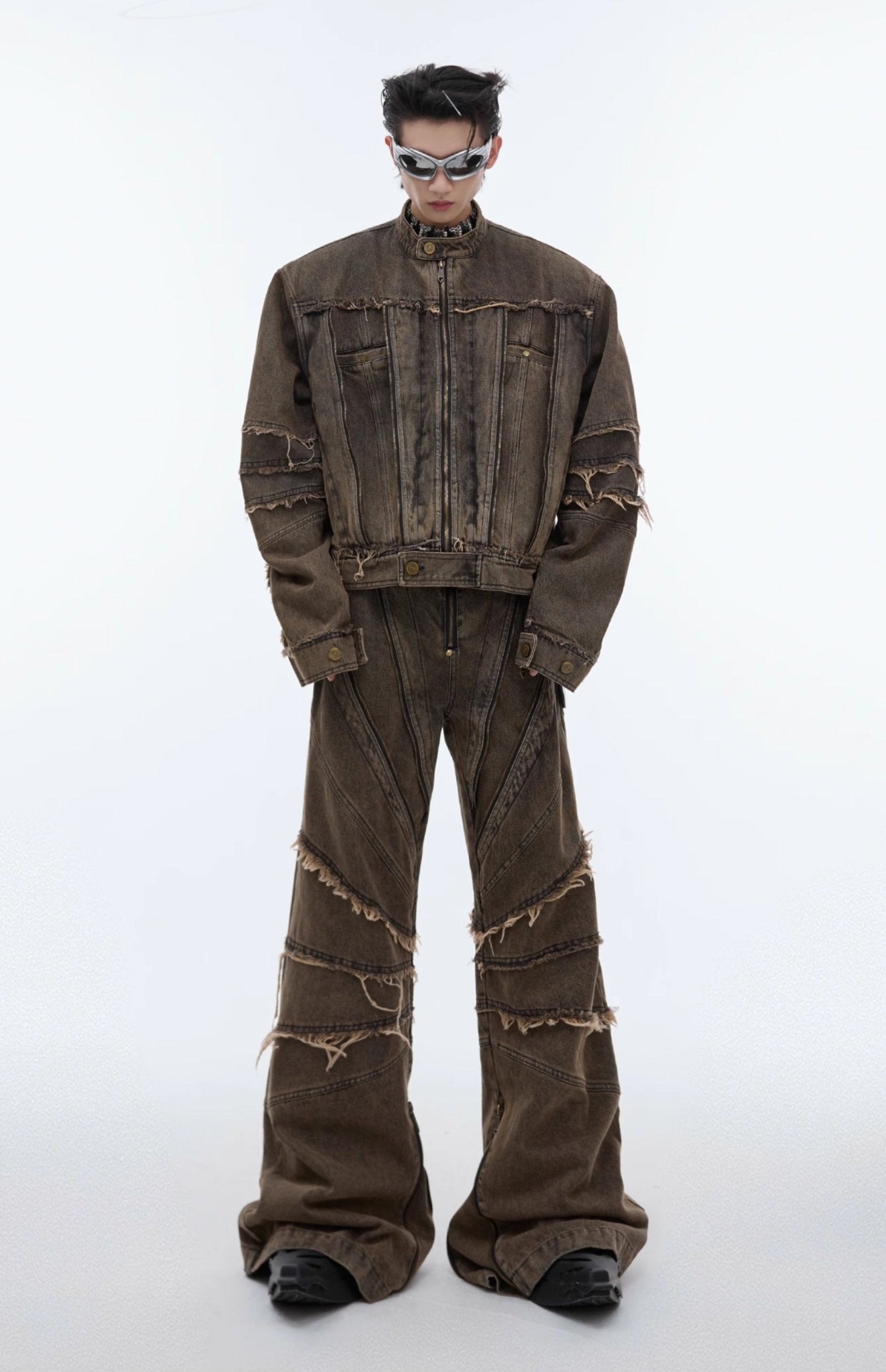 【24s Sep.】Metal Tassel Distressed Washed Denim Suit-IYAMIUIO