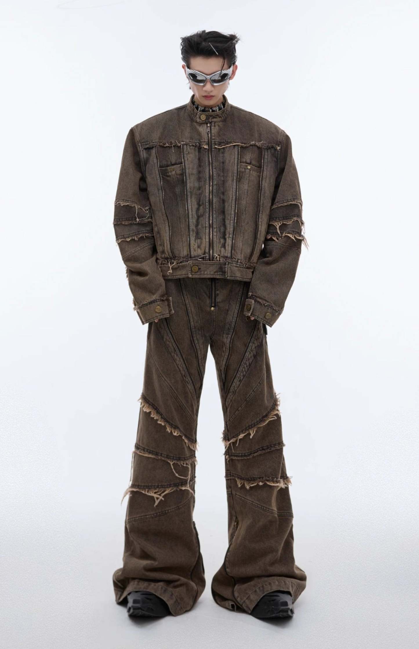 【24s Sep.】Metal Tassel Distressed Washed Denim Suit-IYAMIUIO