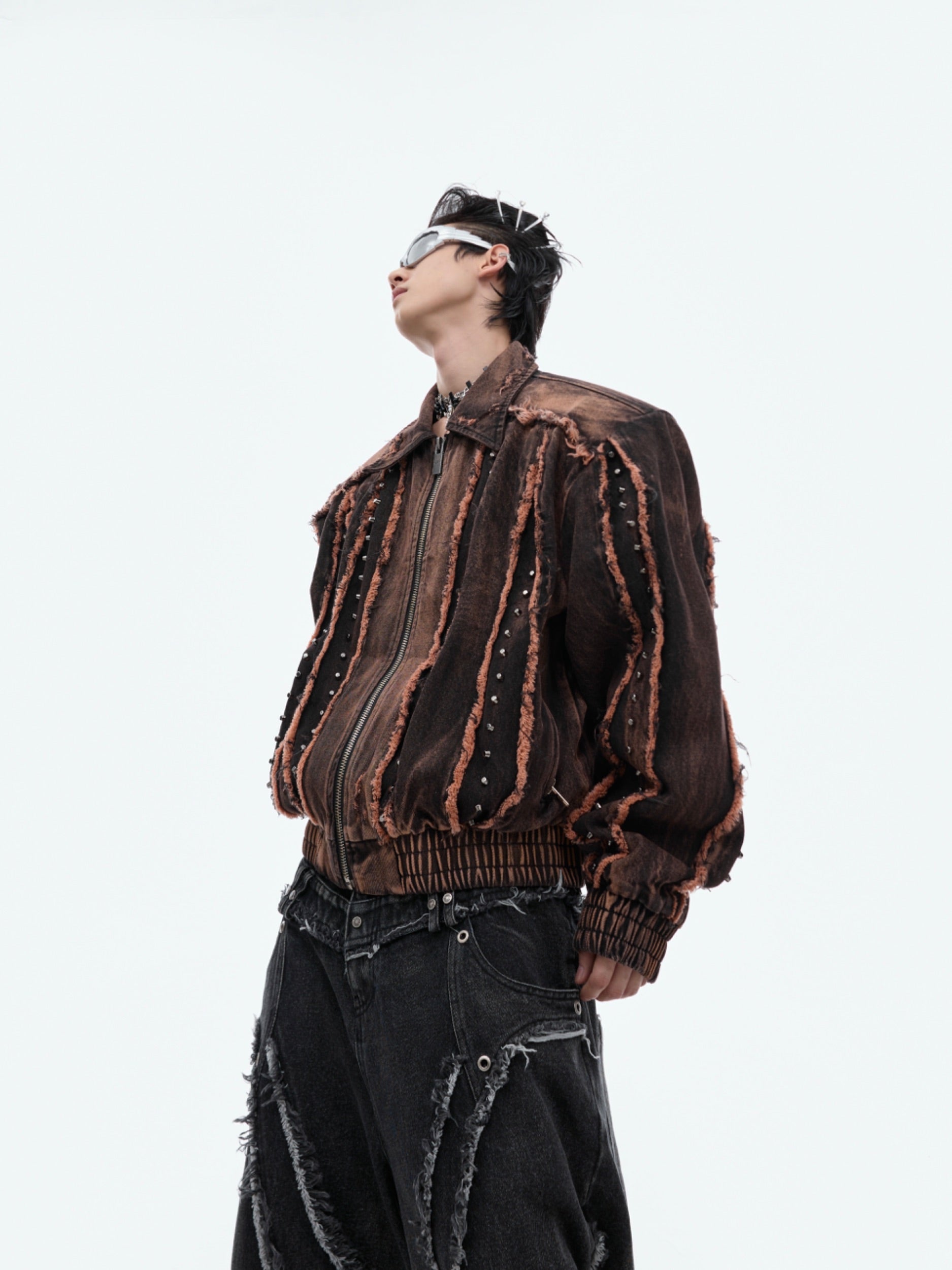 【24s Sep.】Vintage Distressed Metal Rivet Fringe Denim Jacket-IYAMIUIO