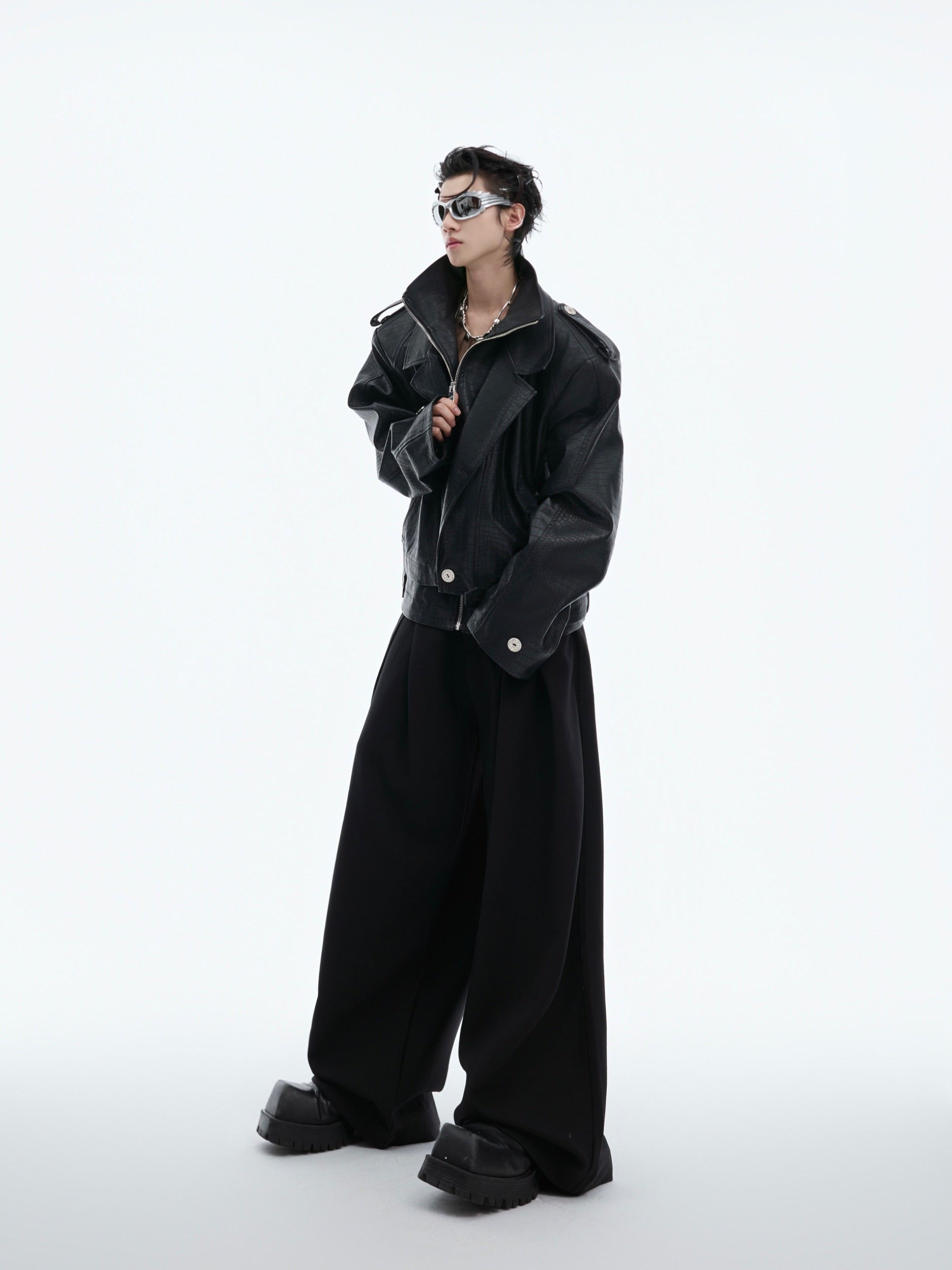 【24s Oct.】Fake Two-piece Crocodile Print Short Leather Jacket-IYAMIUIO