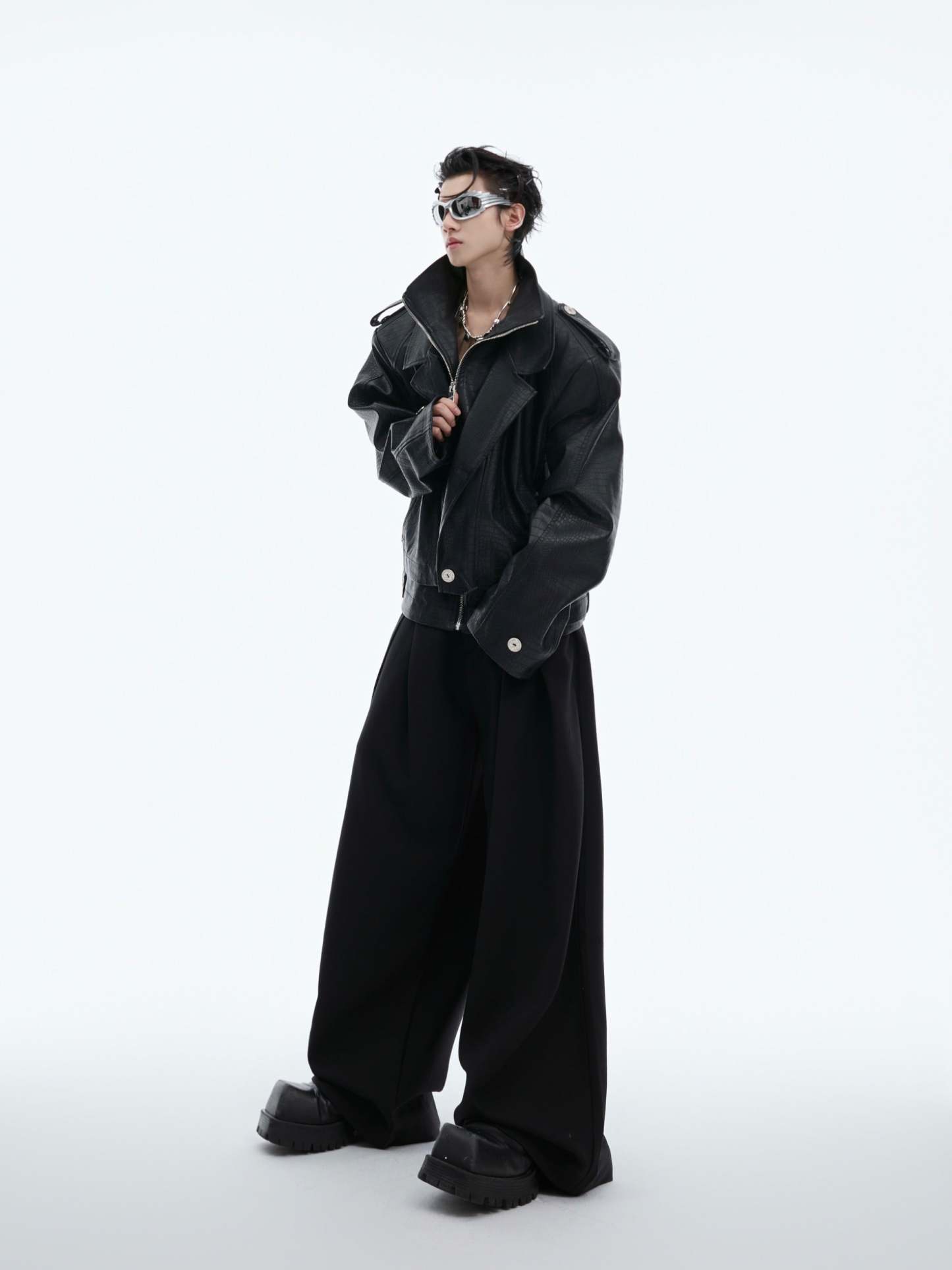 【24s Oct.】Fake Two-piece Crocodile Print Short Leather Jacket-IYAMIUIO