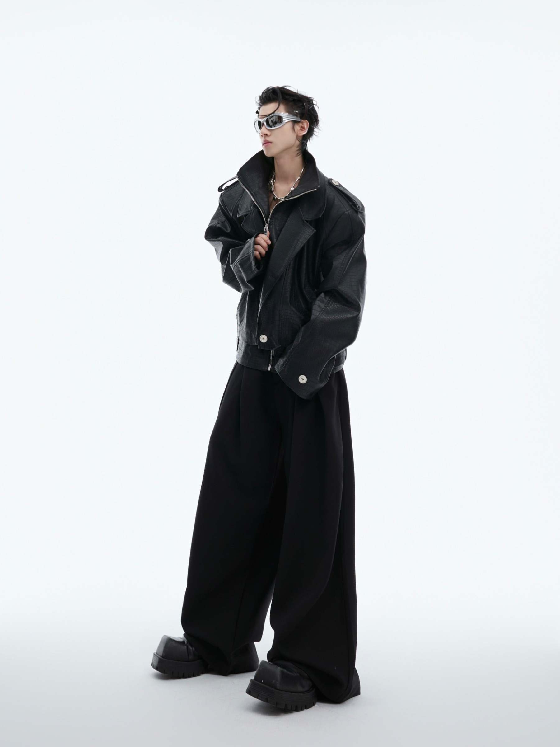 【24s Oct.】Fake Two-piece Crocodile Print Short Leather Jacket-IYAMIUIO