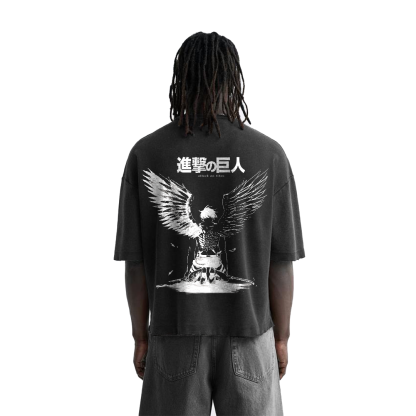 Eren Fallen Angel Streetwear Shirt Black - AOT-IYAMIUIO