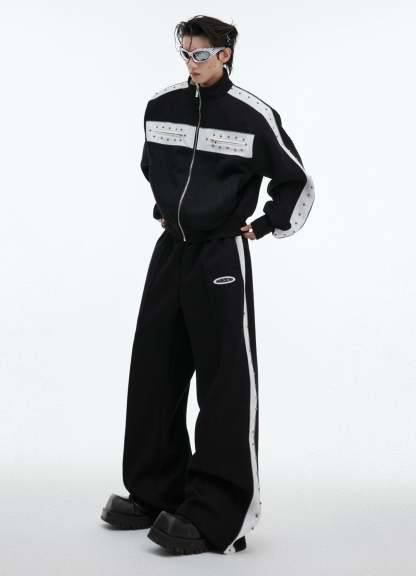 【24s Oct.】Metal Rivet Casual Silhouette Short Hoodie + Casual Pants-IYAMIUIO