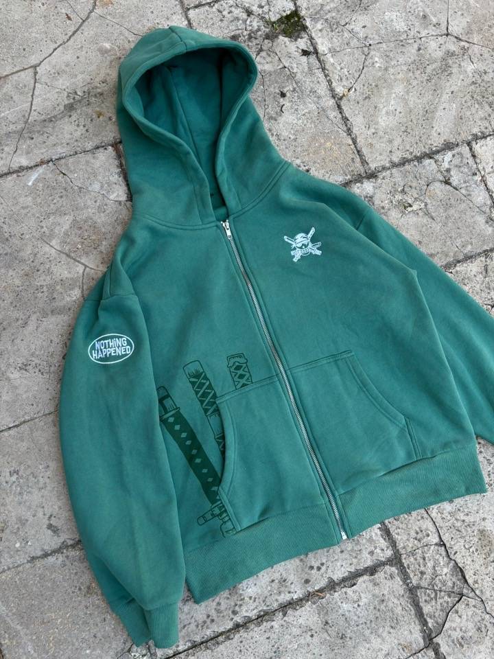 Zoro Nothing Happend Zip Hoodie-One.P-IYAMIUIO