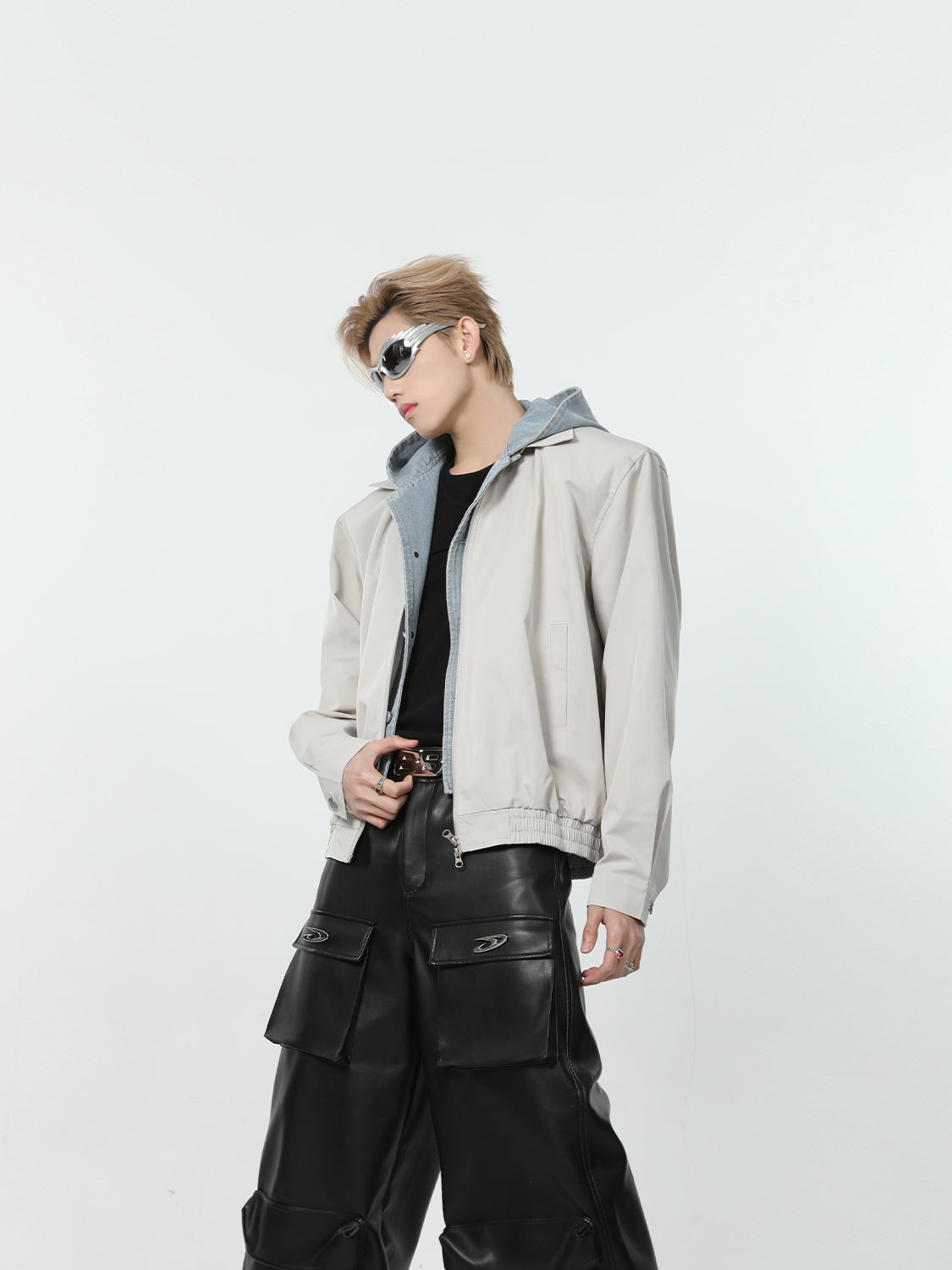 【24s March.】Denim Patchwork Fake Two Piece Hooded Jacket-IYAMIUIO