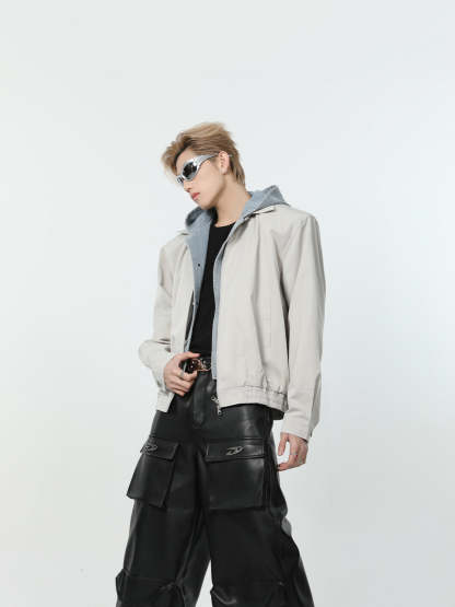 【24s March.】Denim Patchwork Fake Two Piece Hooded Jacket-IYAMIUIO