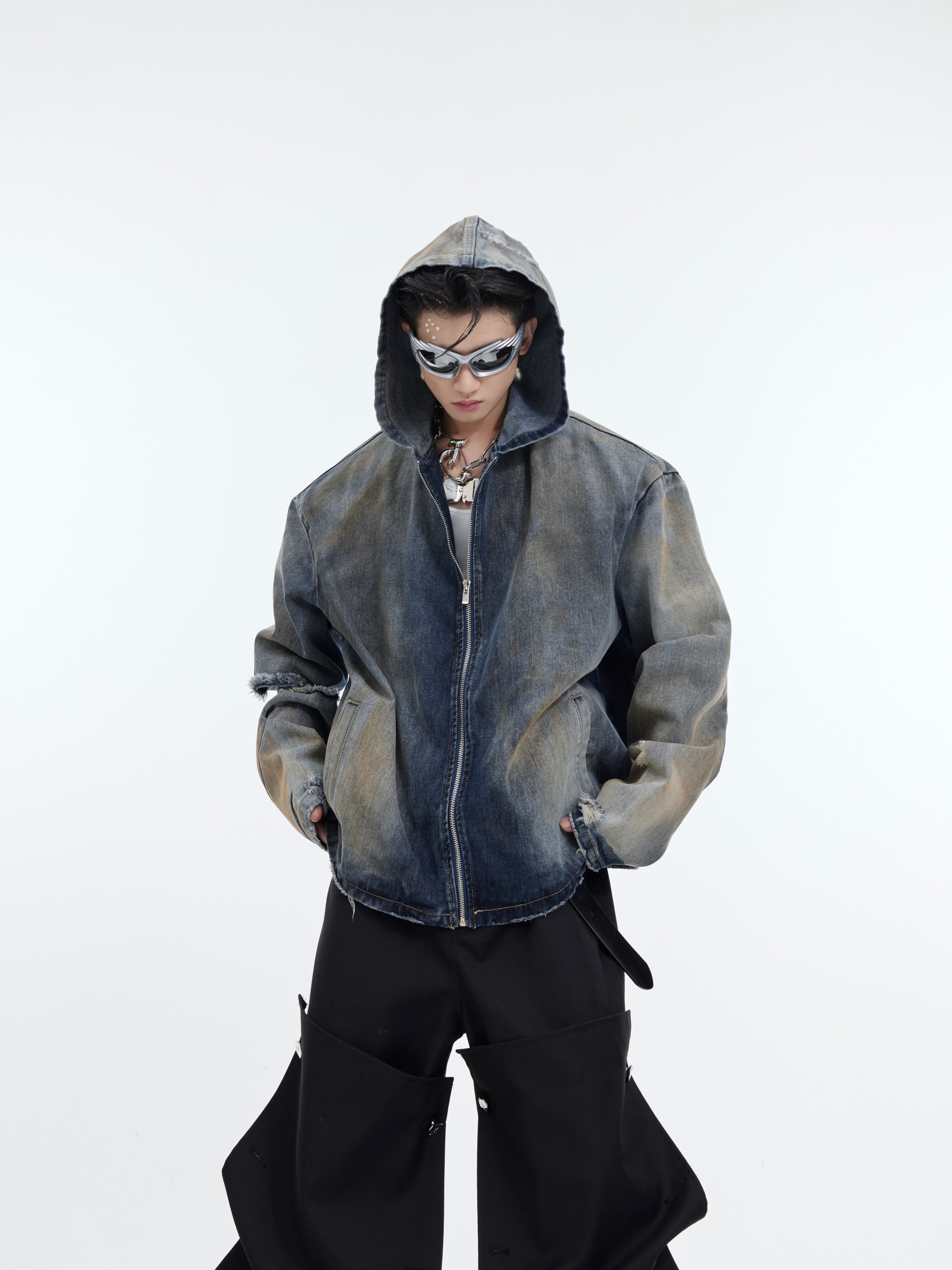 【24s January.】Retro Distressed Hooded Denim Jacket-IYAMIUIO