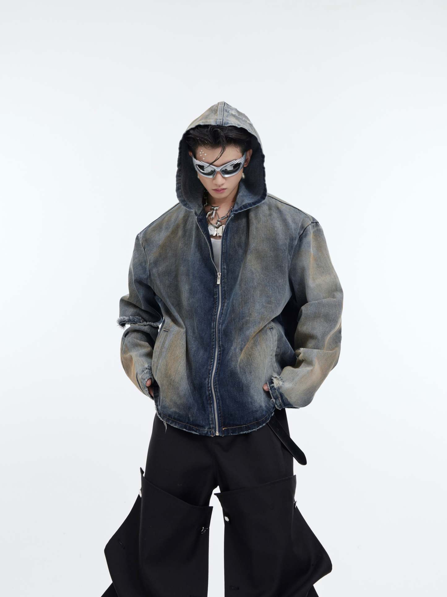 【24s January.】Retro Distressed Hooded Denim Jacket-IYAMIUIO
