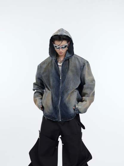 【24s January.】Retro Distressed Hooded Denim Jacket-IYAMIUIO
