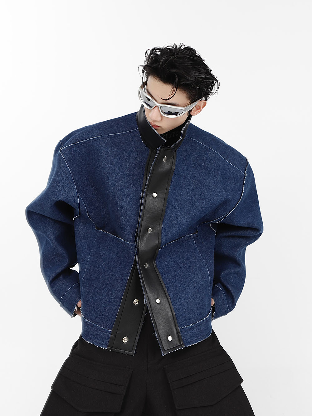 Reversible Leather Denim Jacket-IYAMIUIO