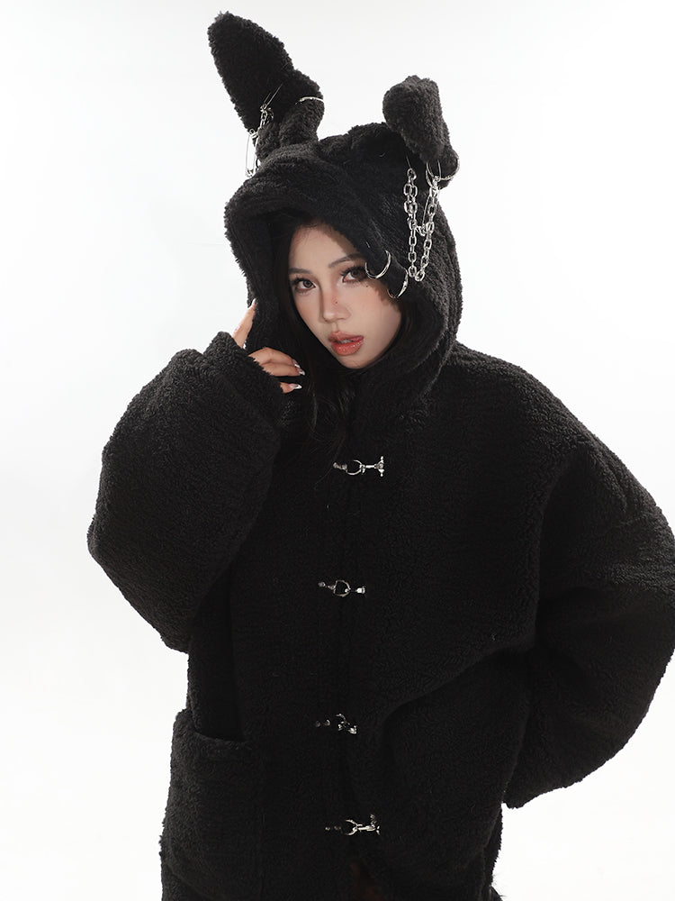 【23s December.】Cute Bunny Ears Hooded Sherpa Jacket-IYAMIUIO