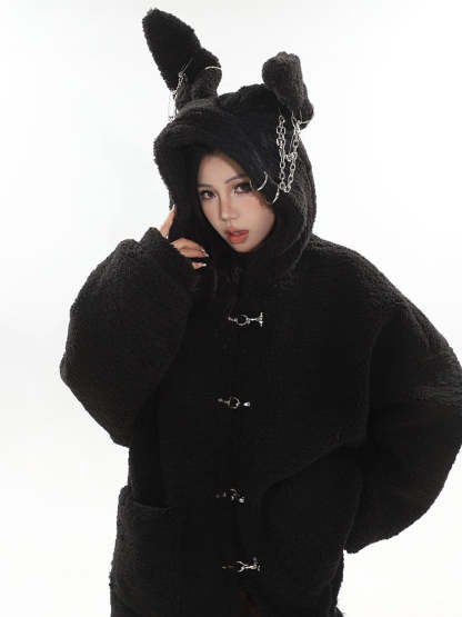 【23s December.】Cute Bunny Ears Hooded Sherpa Jacket-IYAMIUIO