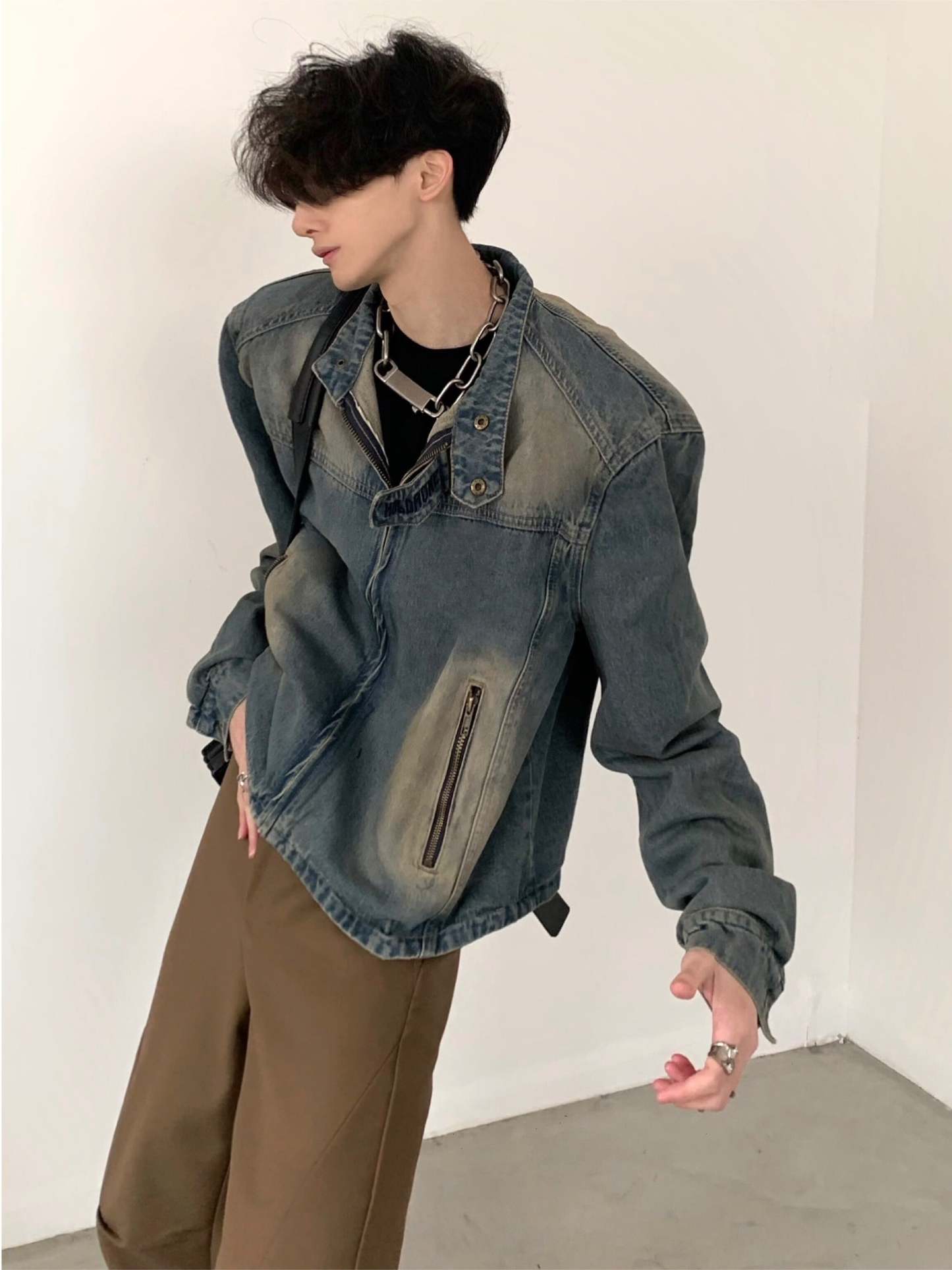 【24s March.】Retro Shoulder Padded Denim Premium Jacket-IYAMIUIO