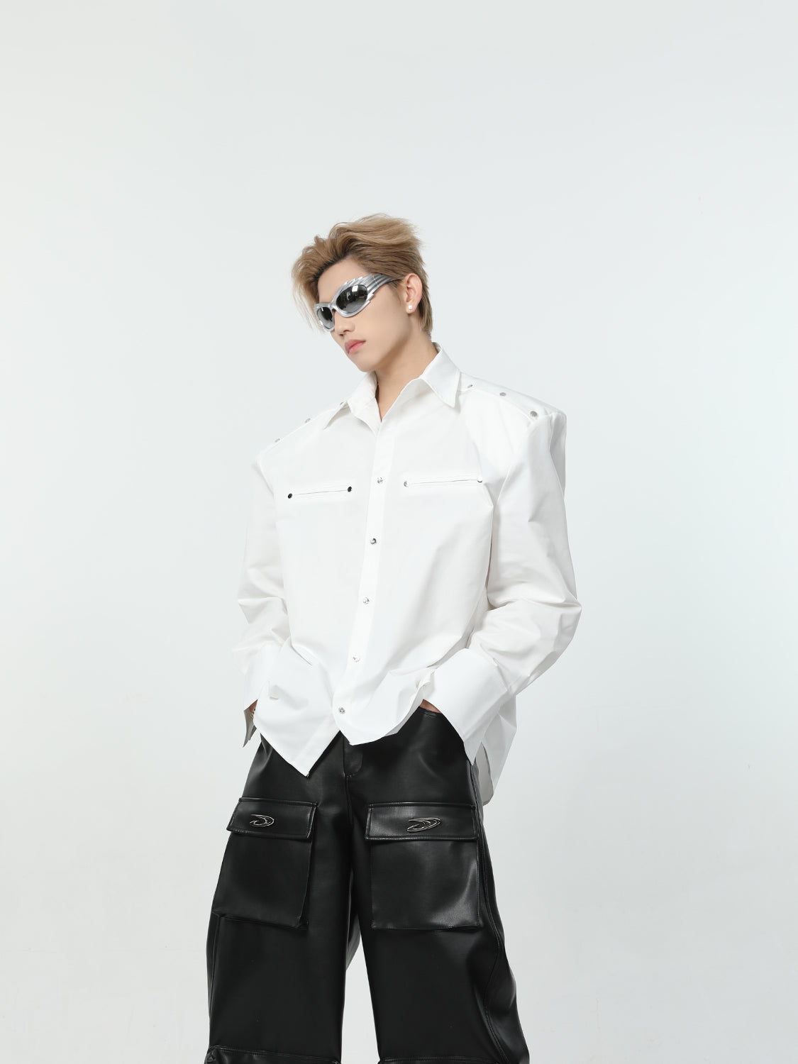 【24s March.】Metal Rivet Shoulder Pad Shirt-IYAMIUIO
