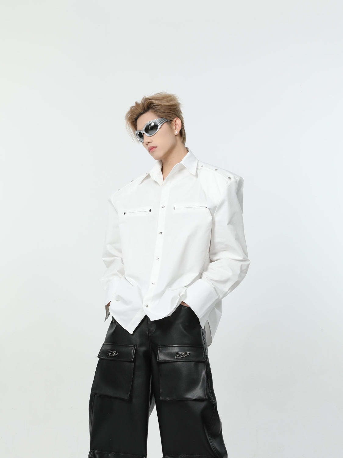 【24s March.】Metal Rivet Shoulder Pad Shirt-IYAMIUIO