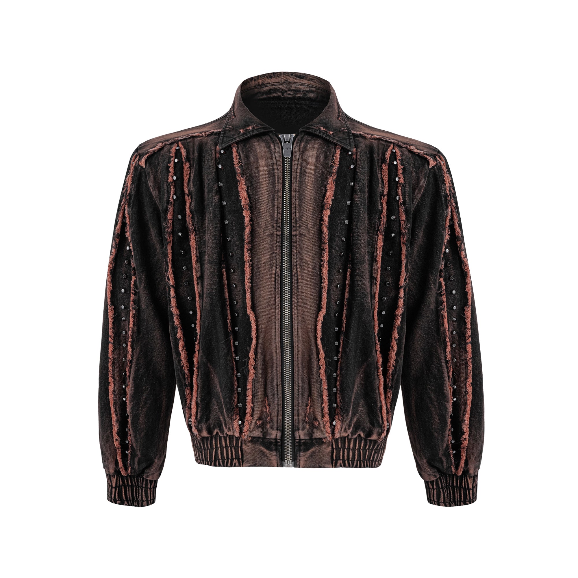 【24s Sep.】Vintage Distressed Metal Rivet Fringe Denim Jacket-IYAMIUIO