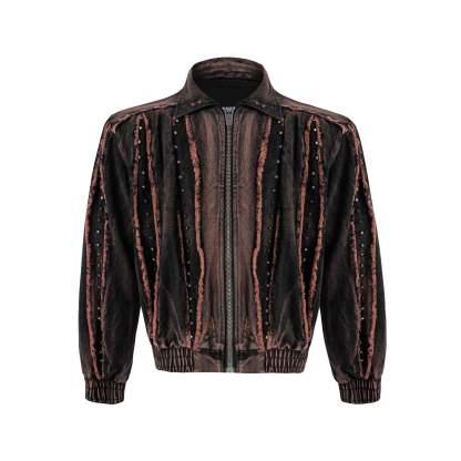 【24s Sep.】Vintage Distressed Metal Rivet Fringe Denim Jacket-IYAMIUIO