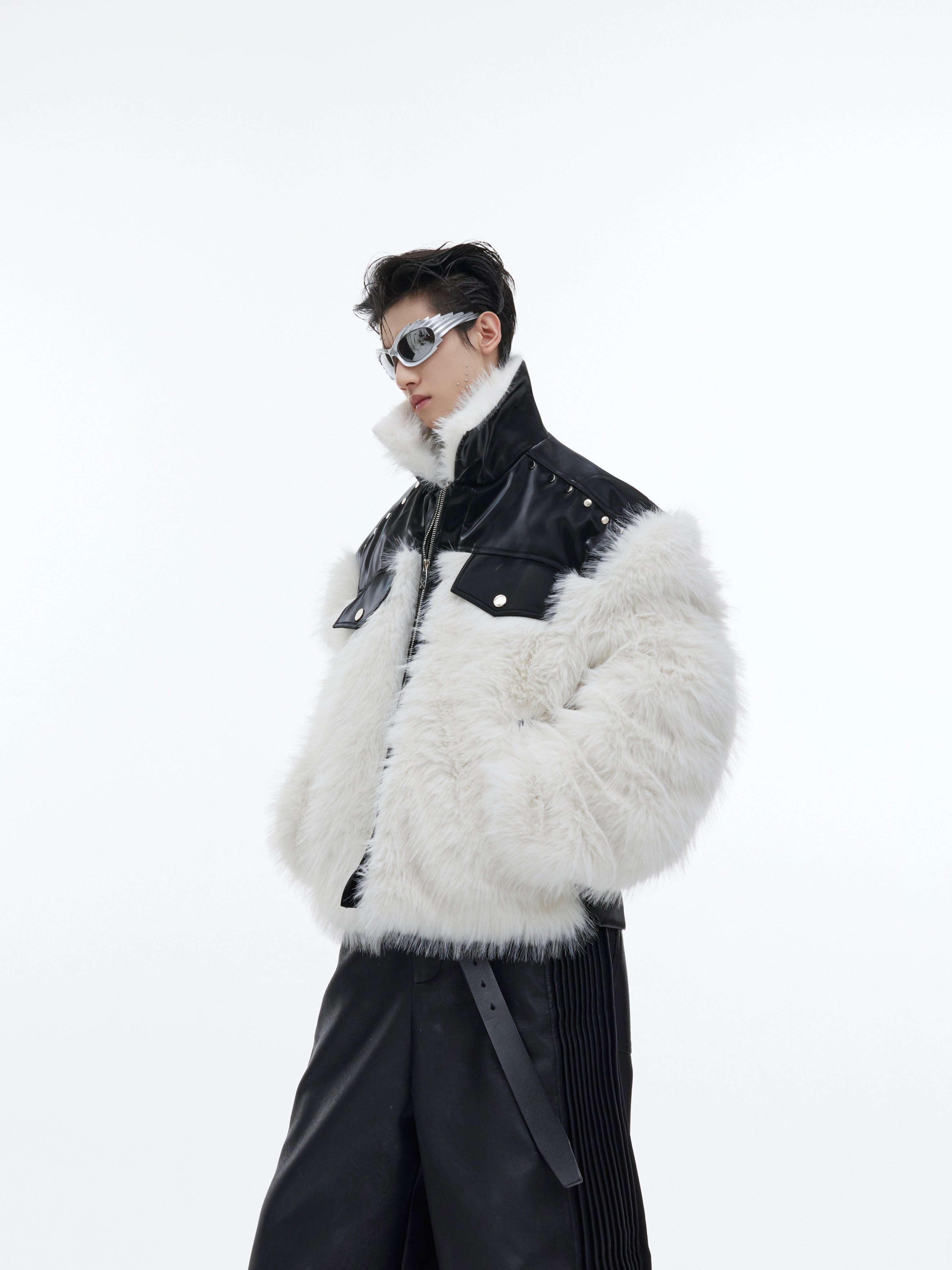 【23s November.】Deconstructed Patchwork Faux Mink Coat-IYAMIUIO