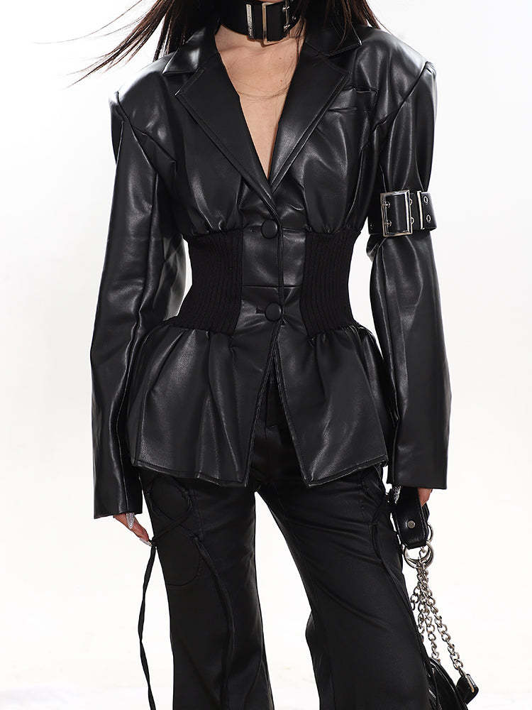 【23s December.】American Waisted Leather Blazer-IYAMIUIO