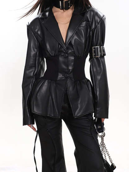 【23s December.】American Waisted Leather Blazer-IYAMIUIO