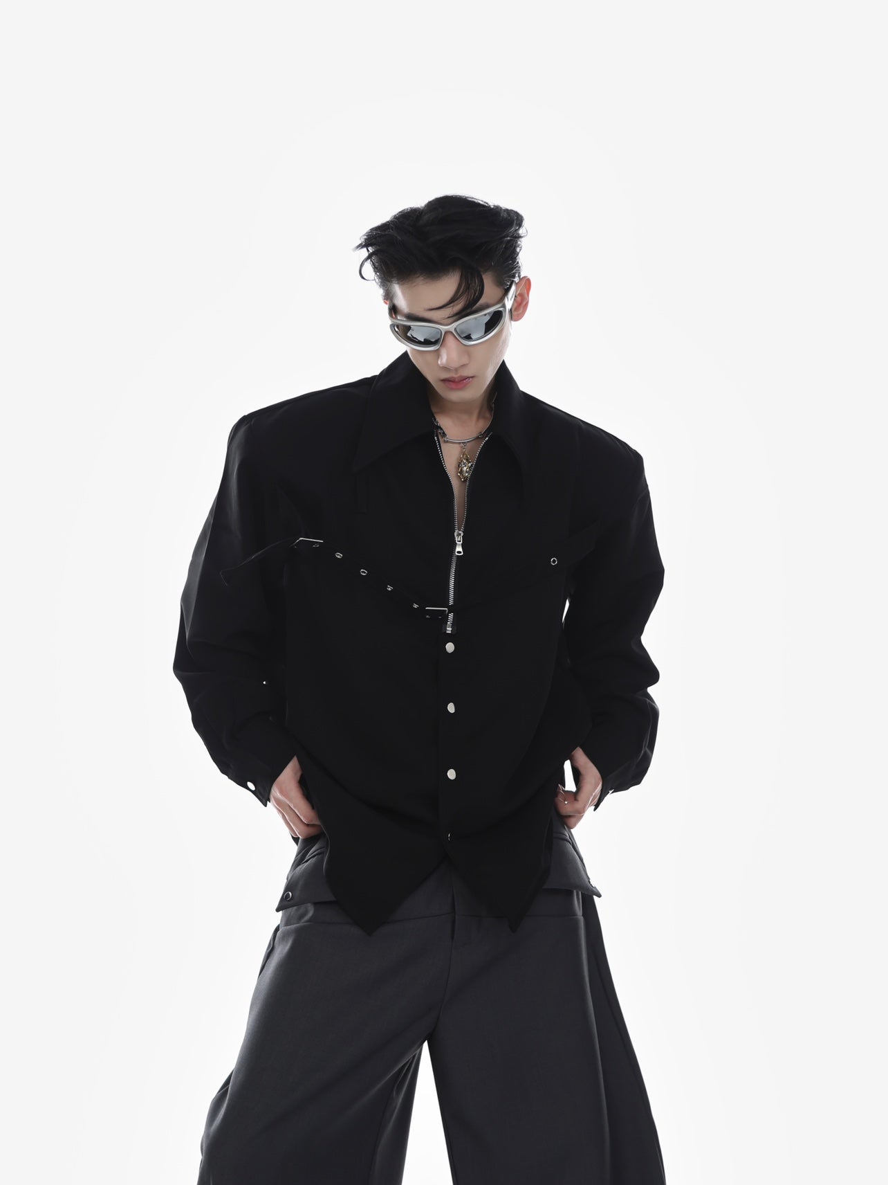 【23s Mar.】Zip Long Sleeve Camisole Shirt-IYAMIUIO