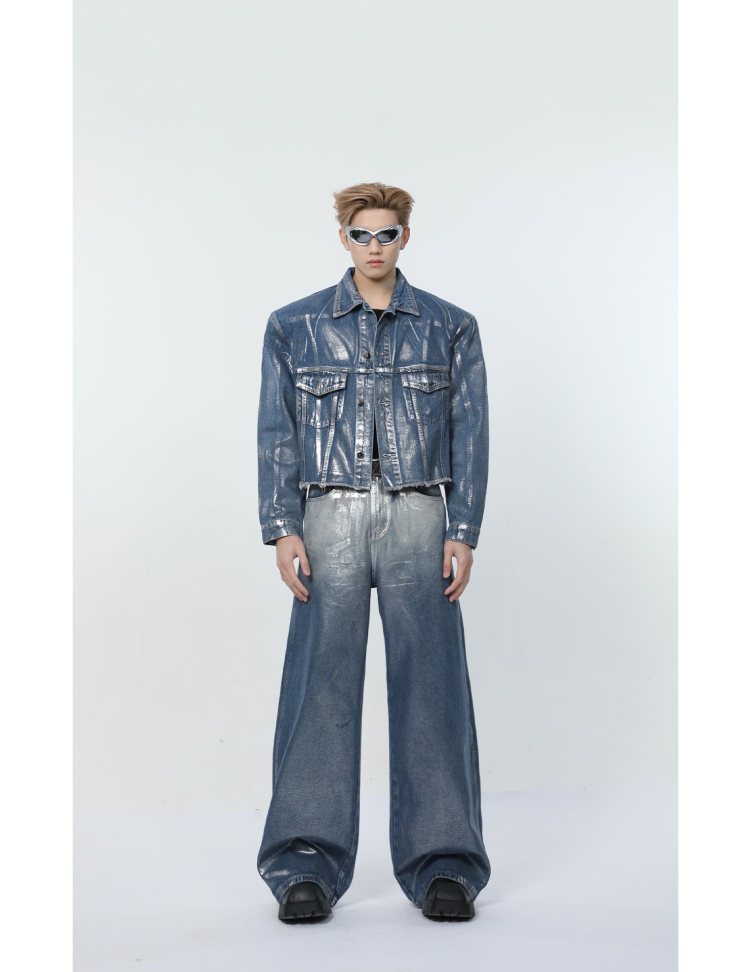 【24s March.】Liquid Washed Distressed Denim Suit-IYAMIUIO