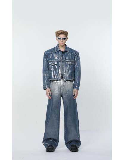 【24s March.】Liquid Washed Distressed Denim Suit-IYAMIUIO
