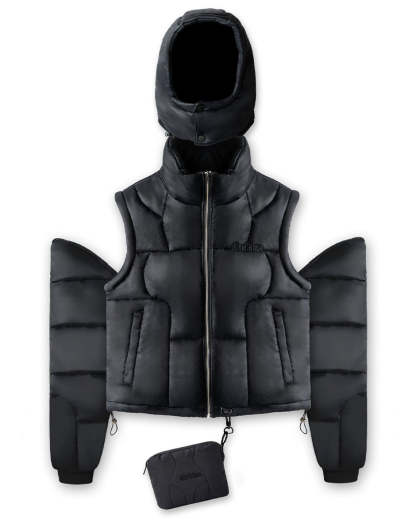 Detachable Puffer Jacket Black-IYAMIUIO