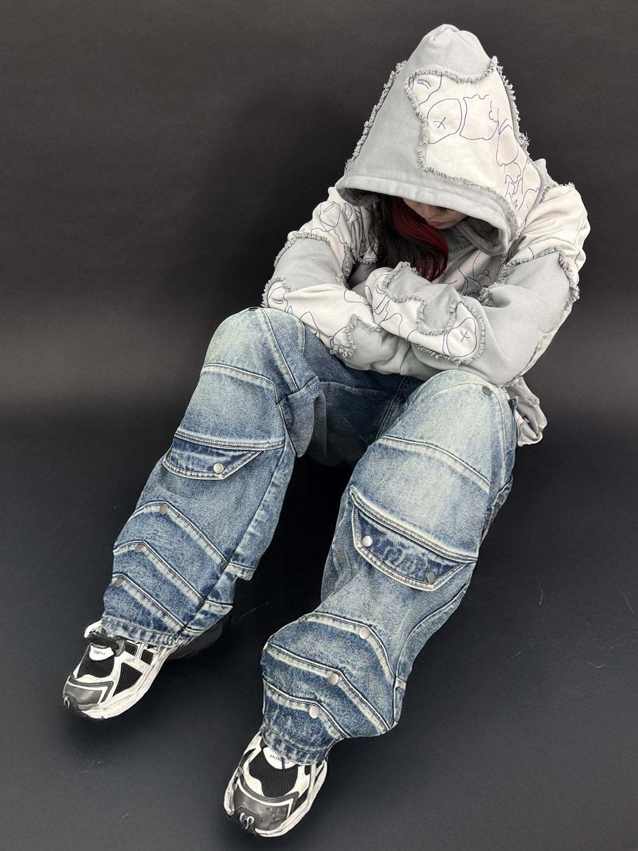 "WINTER ARMOR" Blue Cargo Pants-IYAMIUIO