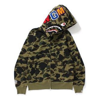 A Bathing Ape Camo Shark Full Zip Hoodie 'Olive Green' 1E80-115-022