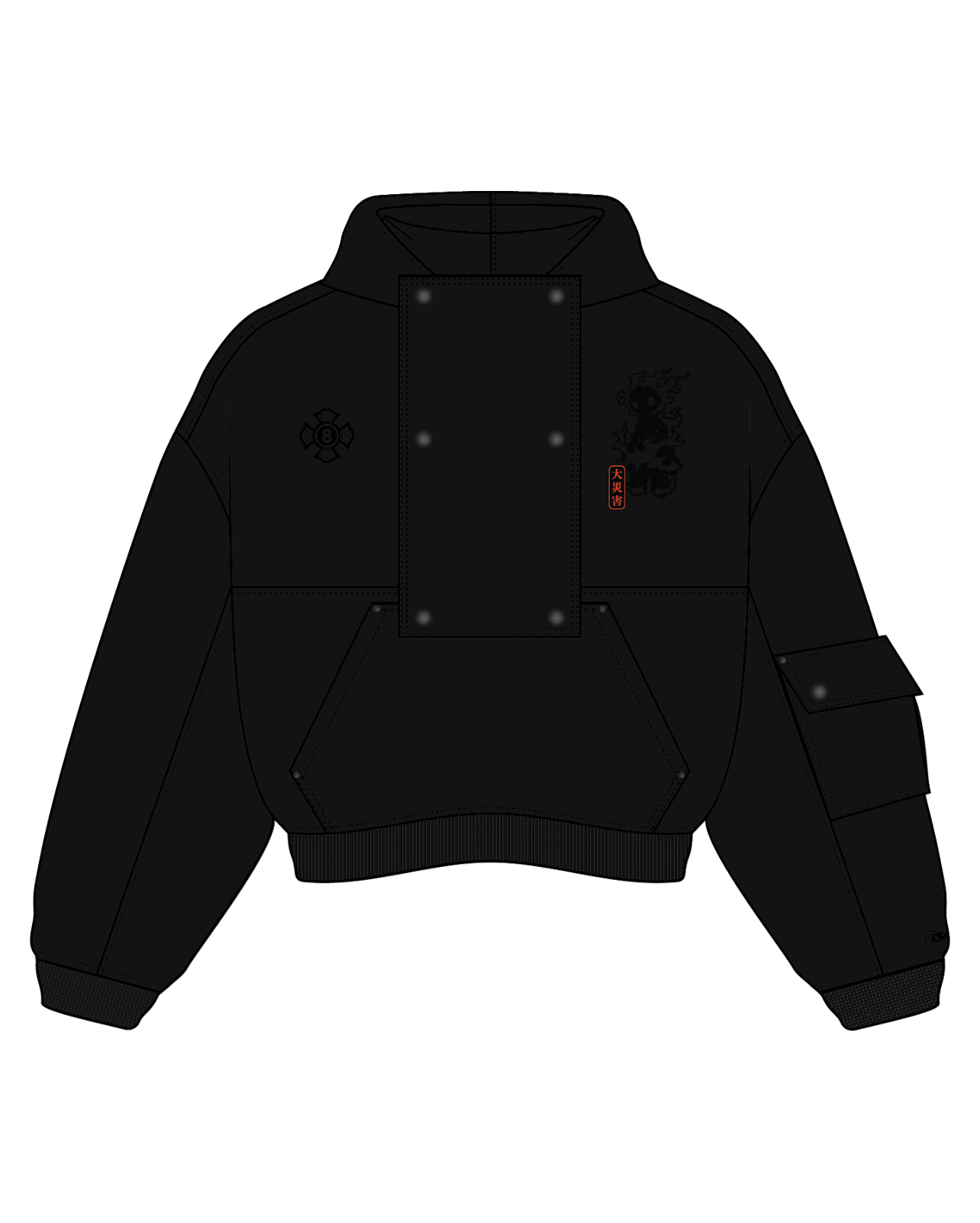 "Flame" Hoodie Black-IYAMIUIO