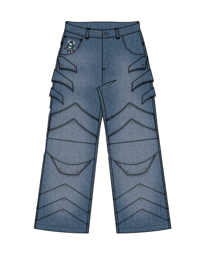 "WINTER ARMOR" Blue Cargo Pants-IYAMIUIO