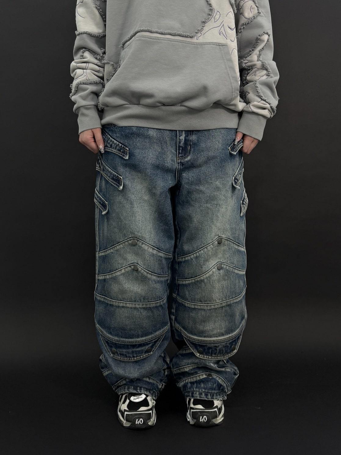 "WINTER ARMOR" Blue Cargo Pants-IYAMIUIO