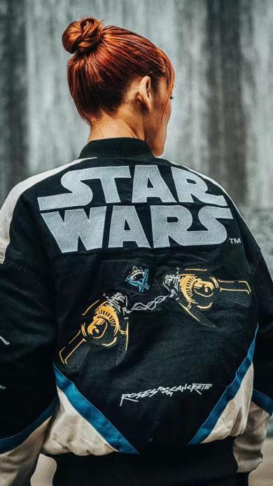 STAR WARS POD RACING VARSITY BOMBER JACKET BLUE BLACK