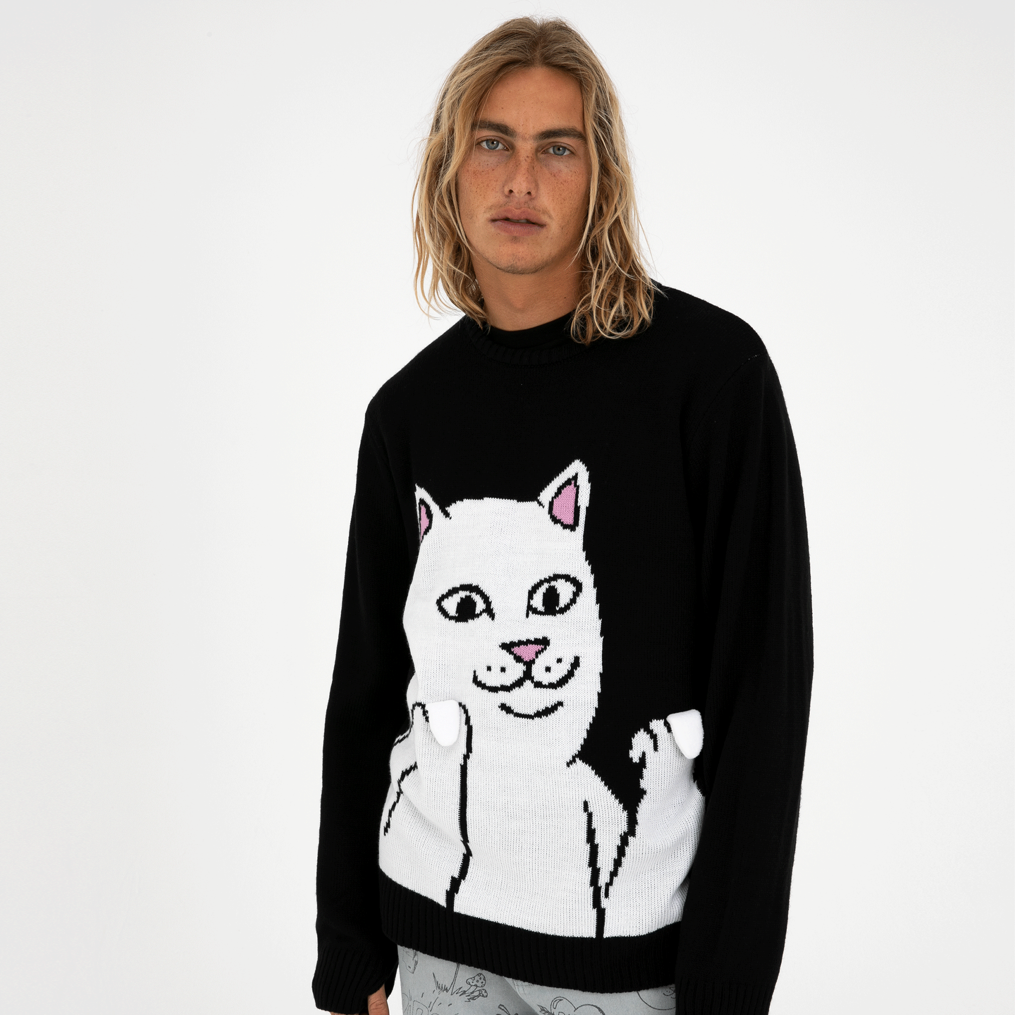 Lord Nermal Flippy Knitty Sweater (Black)-IYAMIUIO