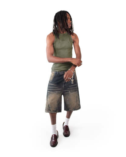 Line Tank Top Olive Oil Wash-IYAMIUIO