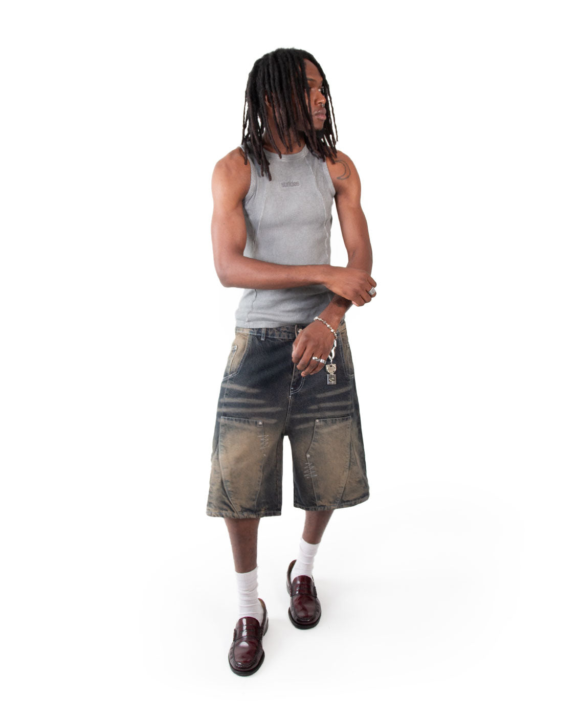 Line Tank Top Grey Oil Wash-IYAMIUIO