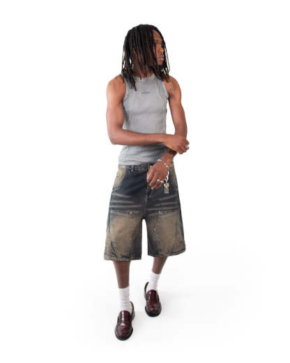 Line Tank Top Grey Oil Wash-IYAMIUIO