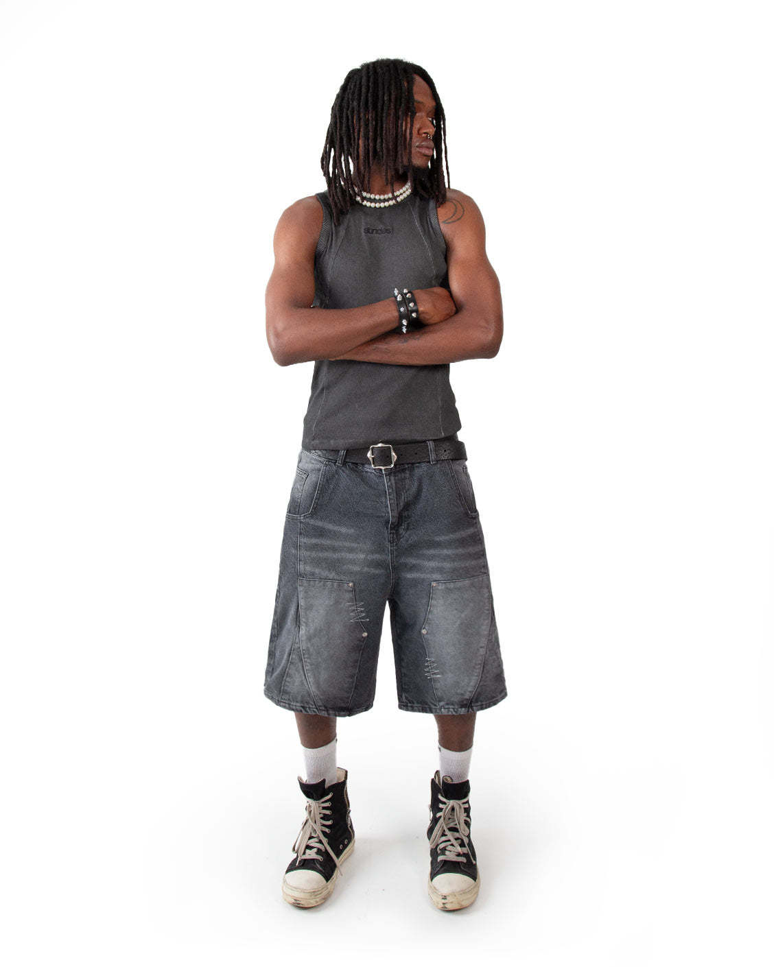 Line Tank Top Black Oil Wash-IYAMIUIO