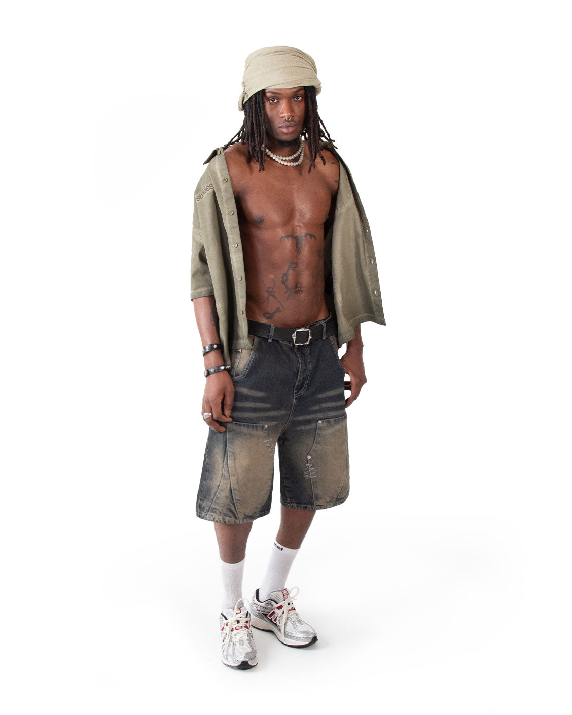 Carpenter Split Jorts Dark Blue Yellow-IYAMIUIO